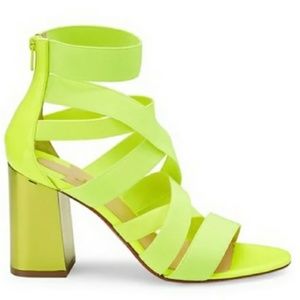Christian Louboutin Gladiapop Neon Yellow Strappy Block Heels Size 37.5